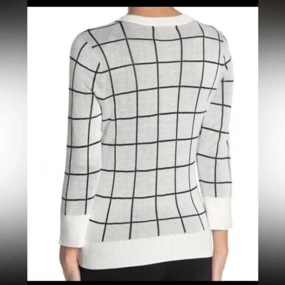 HALOGEN by Nordstrom Ivory/Black Plaid Knit Cardigan - Picture 10 of 11